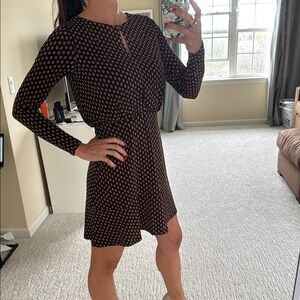 Loft Silky Black and Red Patterned Dress